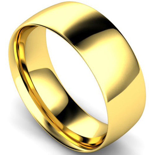 Traditional court profile wedding ring in yellow gold, 8mm width