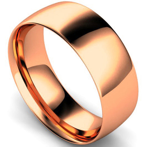 Traditional court profile wedding ring in rose gold, 8mm width
