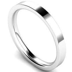 Edged flat court profile wedding ring in platinum, 2.5mm width