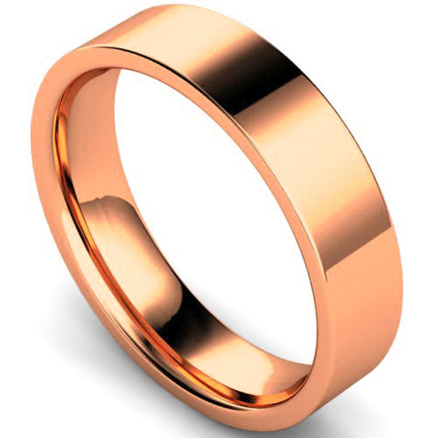Edged flat court profile wedding ring in rose gold, 5mm width