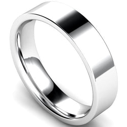 Edged flat court profile wedding ring in platinum, 5mm width