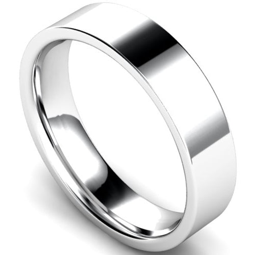 Edged flat court profile wedding ring in palladium, 5mm width