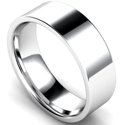 Edged flat court profile wedding ring in palladium, 7mm width