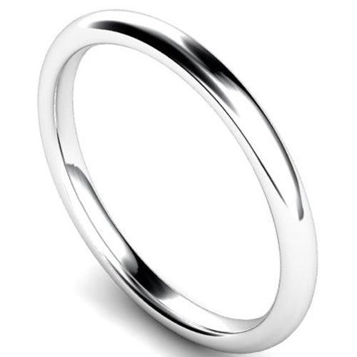 Edged traditional court profile wedding ring in white gold, 2mm width