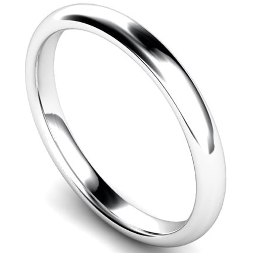 Edged traditional court profile wedding ring in white gold, 2.5mm width