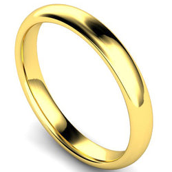 Edged traditional court profile wedding ring in yellow gold, 3mm width