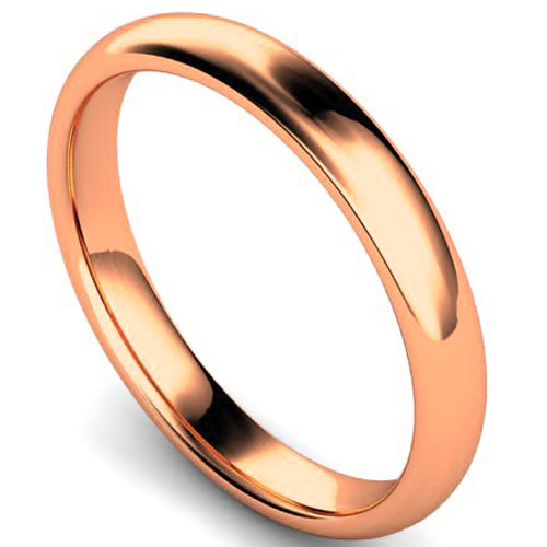 Edged traditional court profile wedding ring in rose gold, 3mm width