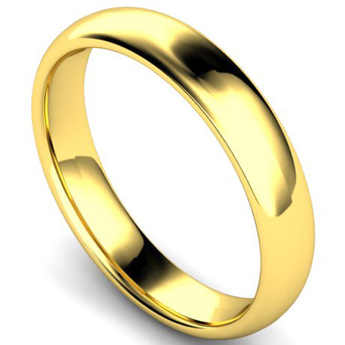 Edged traditional court profile wedding ring in yellow gold, 4mm width