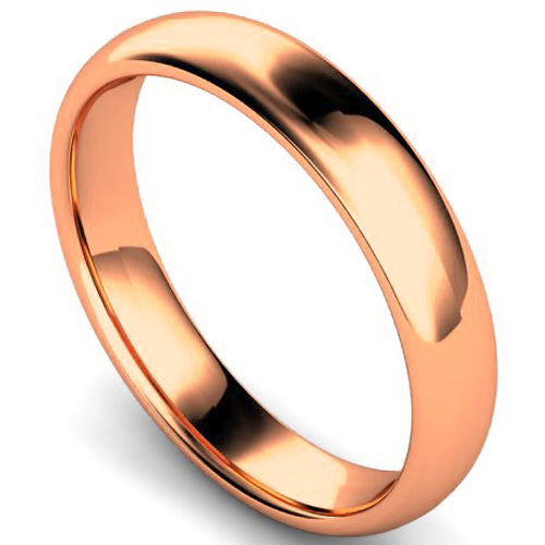 Edged traditional court profile wedding ring in rose gold, 4mm width
