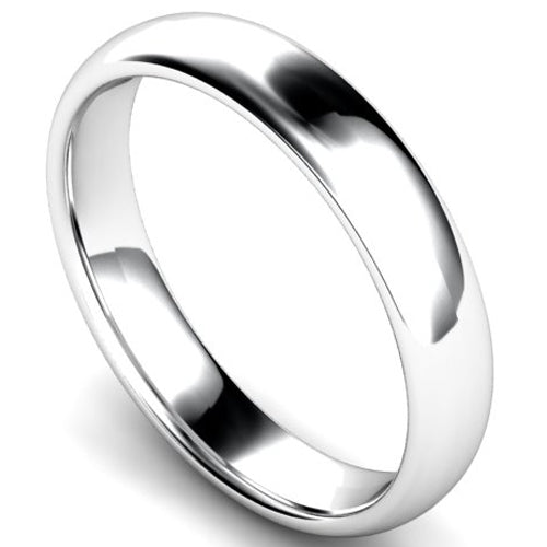 Edged traditional court profile wedding ring in white gold, 4mm width