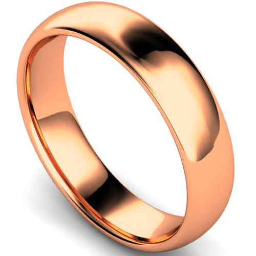 Edged traditional court profile wedding ring in rose gold, 5mm width