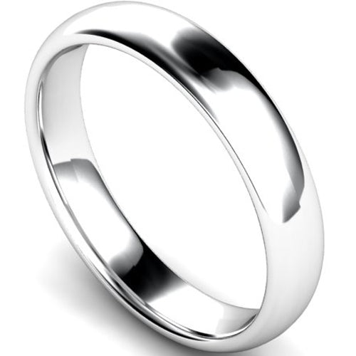 Edged traditional court profile wedding ring in white gold, 5mm width