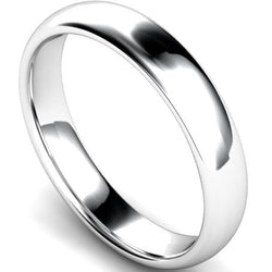 Edged traditional court profile wedding ring in white gold, 5mm width