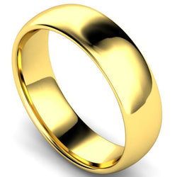 Edged traditional court profile wedding ring in yellow gold, 6mm width