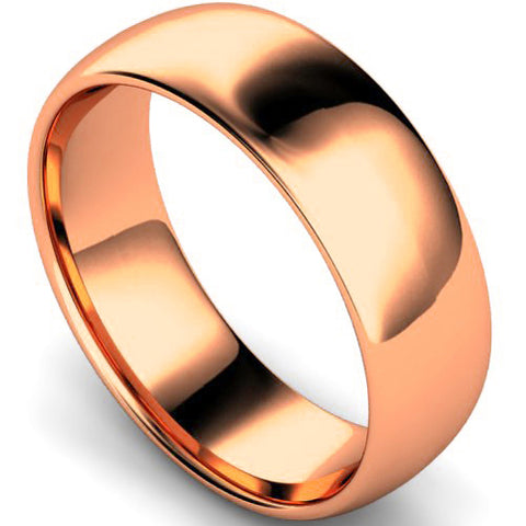 Edged traditional court profile wedding ring in rose gold, 7mm width