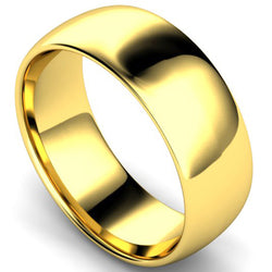 Edged traditional court profile wedding ring in yellow gold, 8mm width