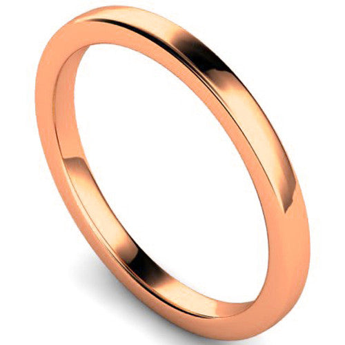 Edged slight court profile wedding ring in rose gold, 2mm width