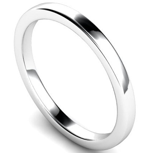 Edged slight court profile wedding ring in white gold, 2mm width