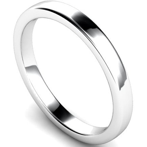 Edged slight court profile wedding ring in platinum, 2.5mm width