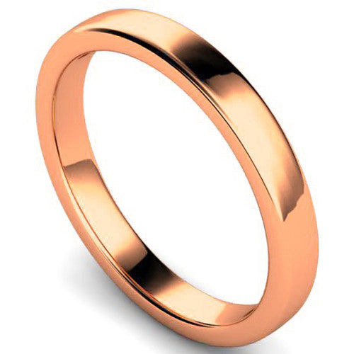 Edged slight court profile wedding ring in rose gold, 3mm width