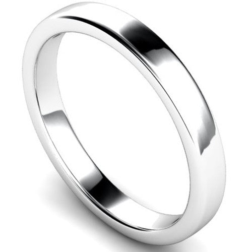 Edged slight court profile wedding ring in palladium, 3mm width