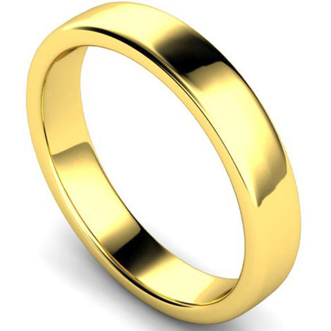 Edged slight court profile wedding ring in yellow gold, 4mm width