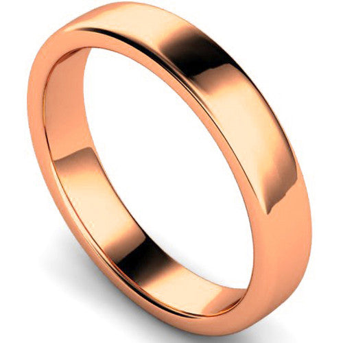 Edged slight court profile wedding ring in rose gold, 4mm width