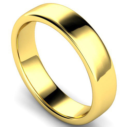 Edged slight court profile wedding ring in yellow gold, 5mm width