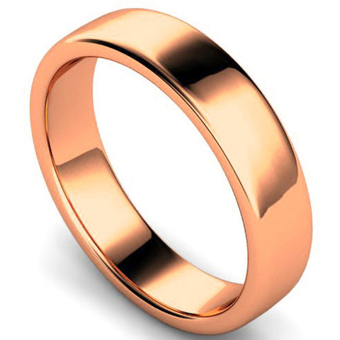 Edged slight court profile wedding ring in rose gold, 5mm width