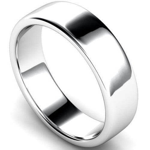 Edged slight court profile wedding ring in platinum, 6mm width