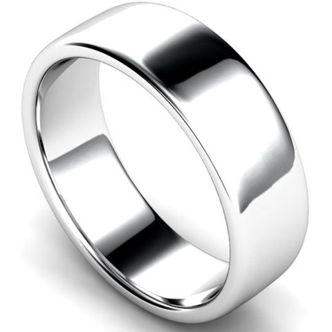 Edged slight court profile wedding ring in platinum, 7mm width