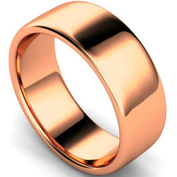 Edged slight court profile wedding ring in rose gold, 8mm width