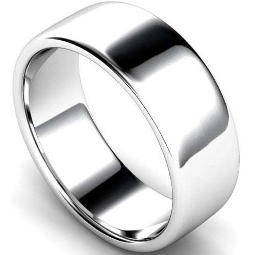 Edged slight court profile wedding ring in platinum, 8mm width