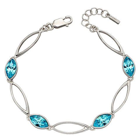 Aqua crystal marquise shape link bracelet in silver