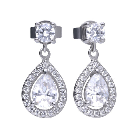 Pear shape cubic zirconia drop earrings in silver