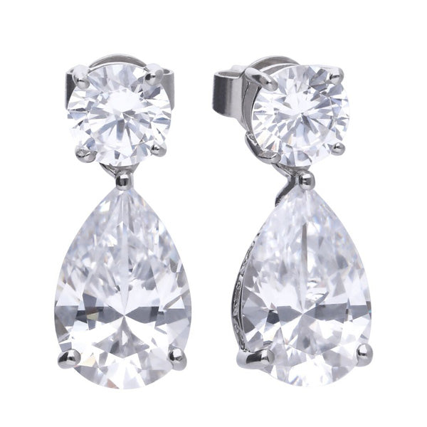 Cubic zirconia pear and round drop earrings in silver