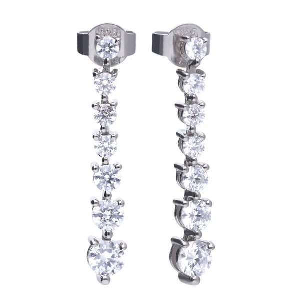 Cubic zirconia graduated drop earrings in silver