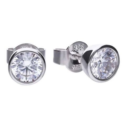 Cubic zirconia rubover set stud earrings in silver