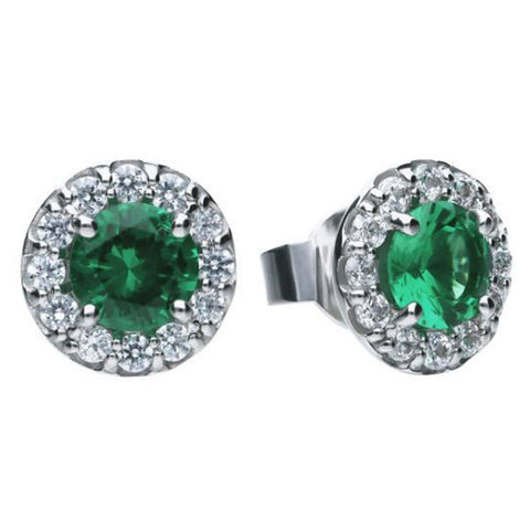 Green cubic zirconia halo stud earrings in silver