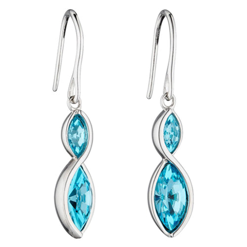 Aqua crystal marquise shape drop earrings in silver