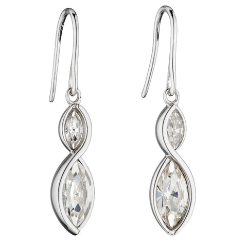 Cubic zirconia marquise shape drop earrings in silver