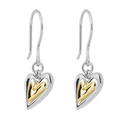 Heart drop earrings in silver with gold plating