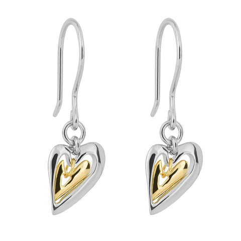Heart drop earrings in silver with gold plating