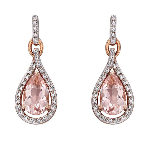 Morganite and diamond drop earrings in 9ct rose gold