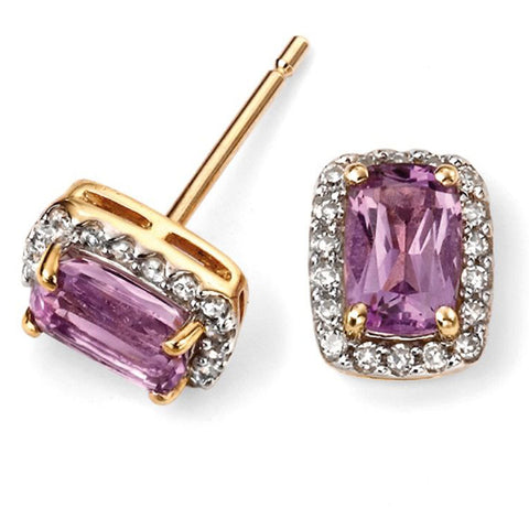 Amethyst and diamond cluster earrings in 9ct gold