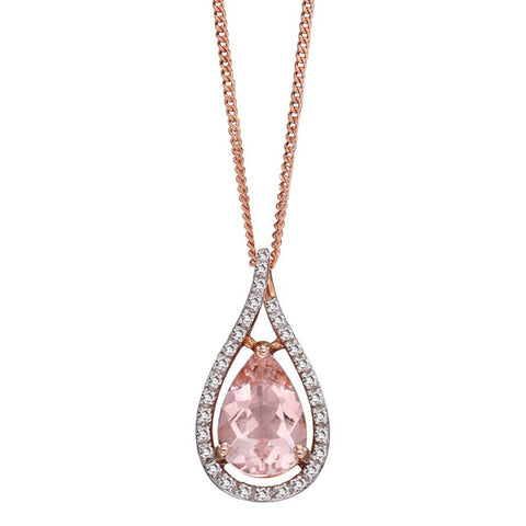 Morganite and diamond pedant and chain in 9ct rose gold
