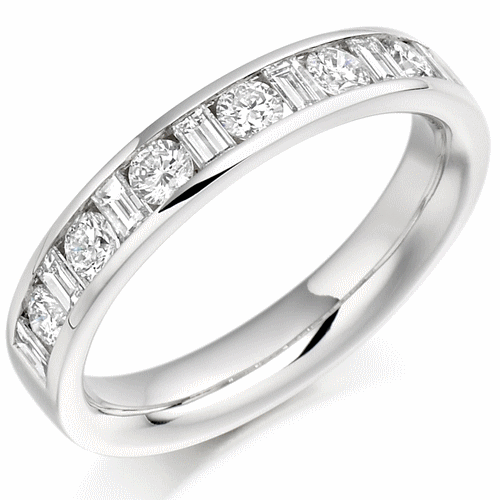 Ring - Round brilliant and baguette cut diamond channel set half eternity ring, 0.76ct  - PA Jewellery