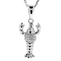 Cubic zirconia set lobster pendant and chain in silver