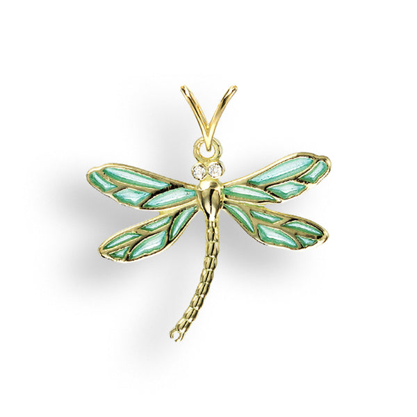 Diamond and enamel dragonfly pendant and chain in 18ct gold