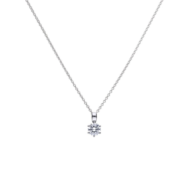 Cubic zirconia solitaire pendant and chain in silver